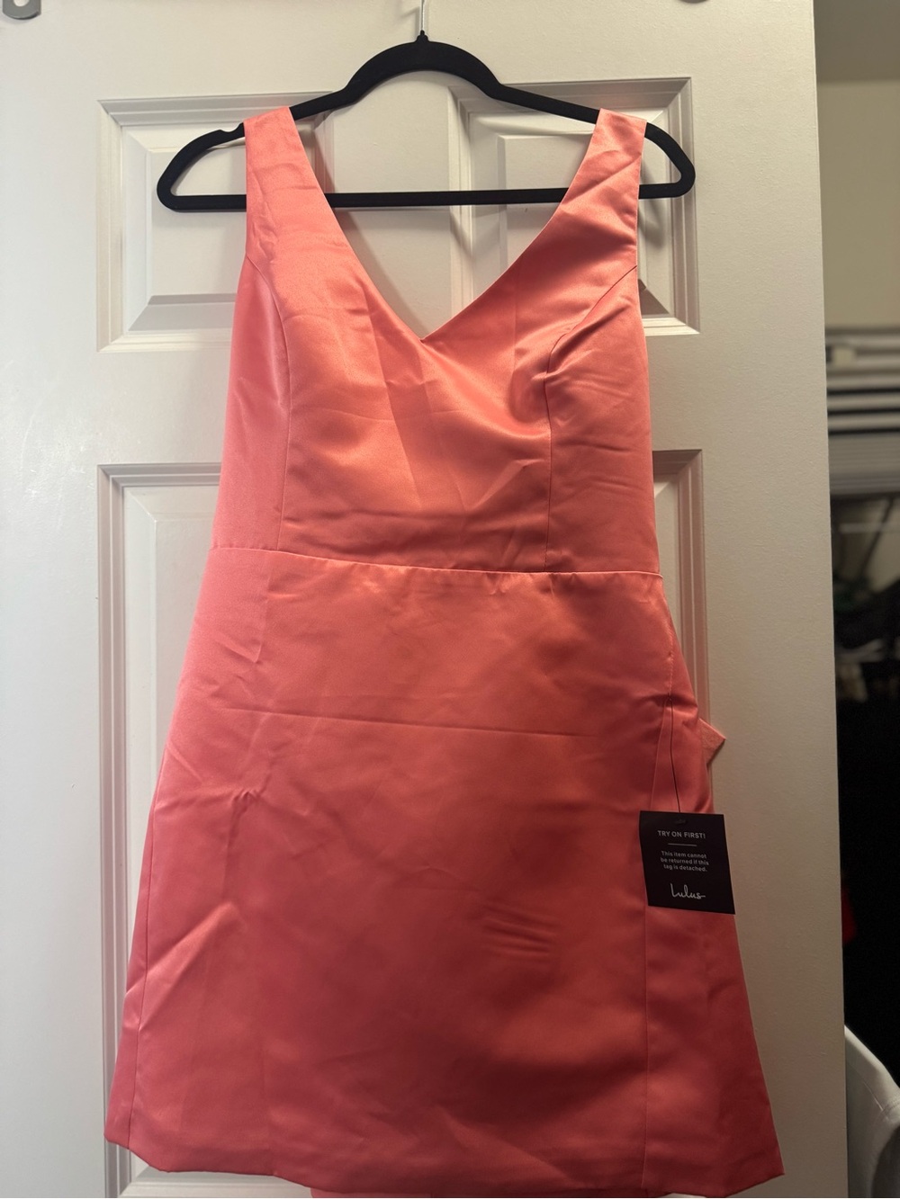 Lulu's Coral Pink Satin Bow Mini Dress - Picture 6 of 8
